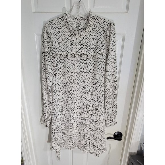 Avec Les Filles Women's White Dots Spots‎ A-line Ruffled Dress Tie Waist Size M - Picture 2 of 11